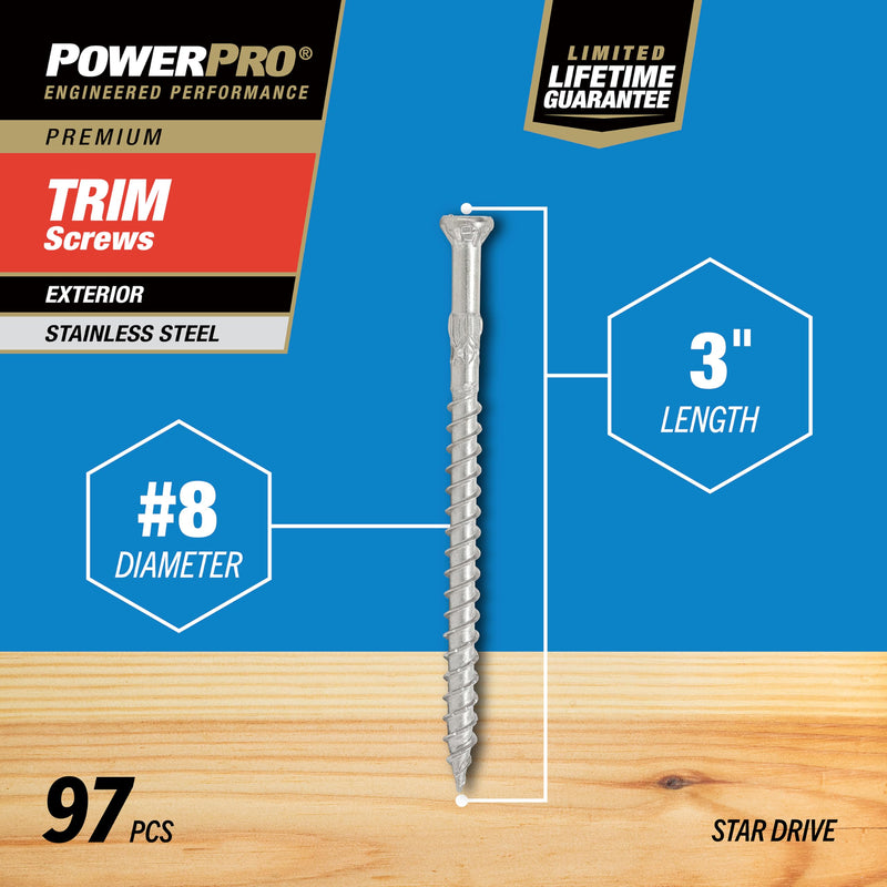 Power Pro Premium 305 Stainless Steel Trim Screws (#8 x 3) - 1lb Box #8 x 3"
