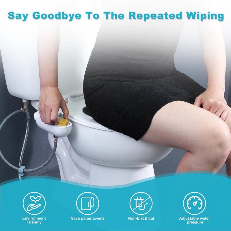 Bidet Attachments for Toilet Seat,Non-Electric Cold Wash Bidet,Adjustable Water Pressure&Spray Angle for Front&Rear Wash,Self-Cleaning Nozzle,Fits Elongated&Round Toilet,Bamboo Knob