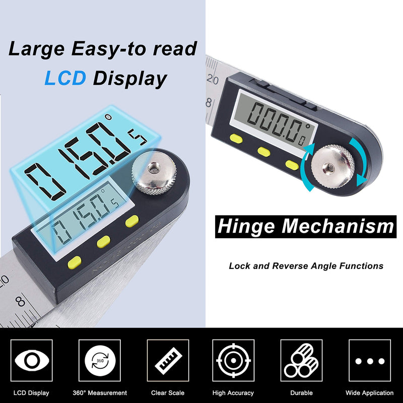 Yangoutool Digital Angle Ruler 20inches/500mm Stainless Steel Digital Angle Finder and Protractor Large Gauge Precision Measuring Tool for Woodworking Metalworking and Construction 500mm/20-Inch