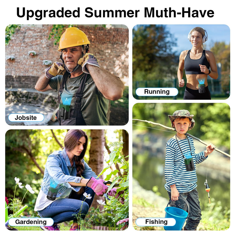 Portable Fan 4000mAh Rechargeable, 4 Speeds 13000RPM Strong Airflow, Personal Waist Fan with Max 24H Working Time, Wearable Clip Belt fan for Camping, Outdoor, Jobsite, Traveling -Green & Black Green