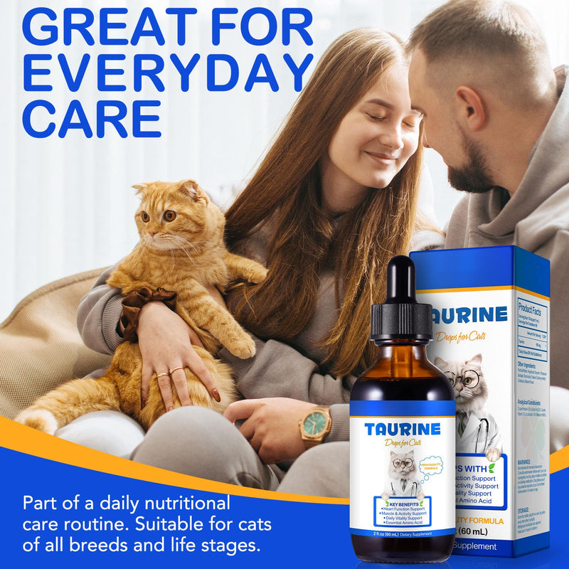 Taurine for Cats, Taurine Supplement for Cats, Support Heart, Immune & Eye Health, Liquid Taurine Drops for Cats of All Ages, 60mL