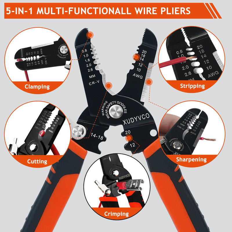 5-In-1 Wire Stripper Tool, 3rd Generation Wire Strippers for 10-20 AWG Electric Wire, 7IN Multifunctional Electrician Cable Stripper for Stripping, Cutting, Crimping, Sharpening, Clamping