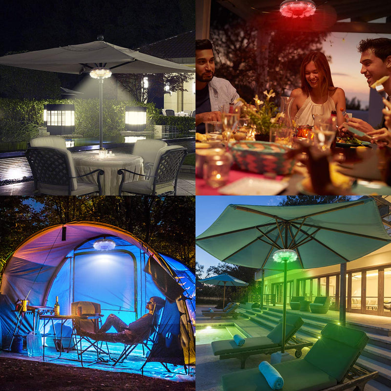 BIGMONAT Battery Operated Hanging Lights Outdoor Patio Umbrella Light RF Remote Control,12 Colors Changing Pole Light for Umbrella,Wireless Under Umbrella Lights Brightness Dimmable and Timer Bronze-clear Bulb