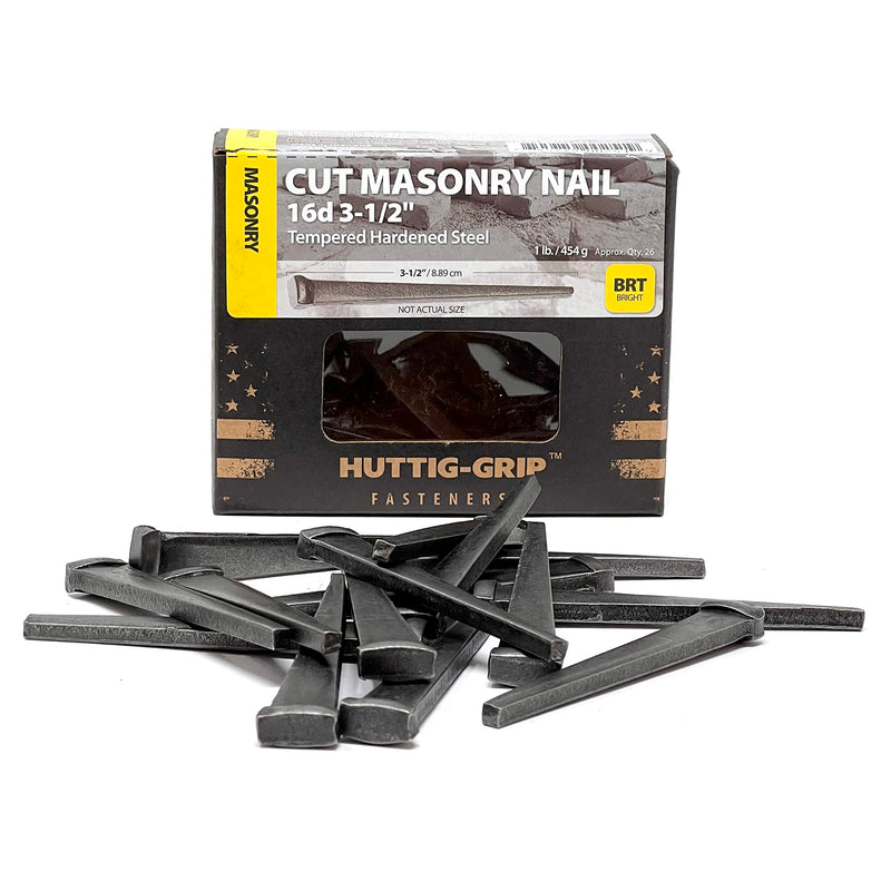 Huttig-Grip 3-1/2 inches Cut Masonry Nail 16d for Furring Strips Mount - 1 lb Pack of 15 Nails 3-1/2 in - 1 lb Pack
