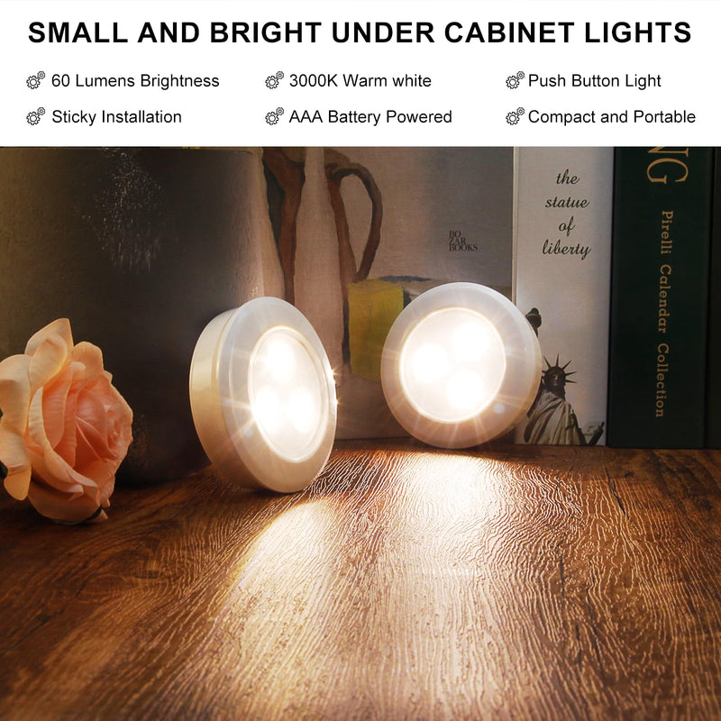 LUXSWAY LED Puck Light, Ultra-Thin Touch Lights, Battery Operated, Tap Lights, 60 Lumens, Stick on Lights, Under Cabinet Lighting, Ideal for Kitchen Cabinets, Closets, Garage and More, 3-Pack, White White - Manual ON/OFF Puck Lights