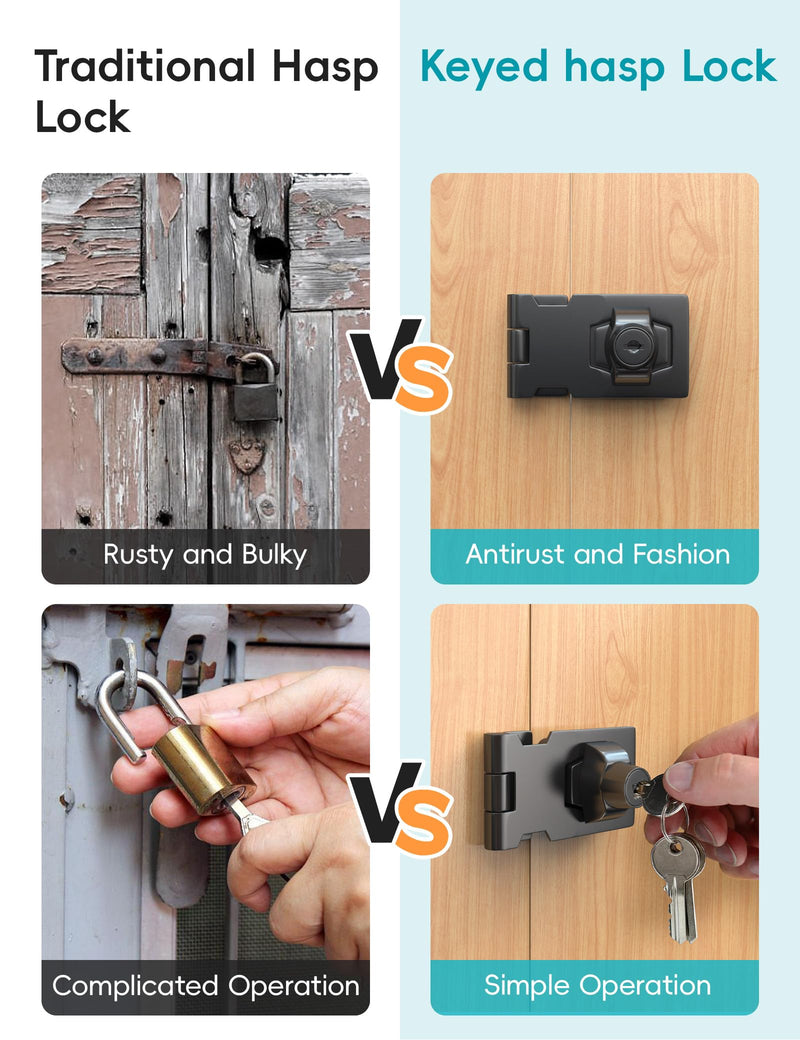 Keyed Hasp Locks, Cabinet Locks, Cabinet Locks with Keys, Twist Knob Keyed Locking Hasp, for Drawer, Cabinets and More, Zinc Alloy with Iron Chrome Plating, 2.5 Inch, Black 2.5 Inch-1 Pack
