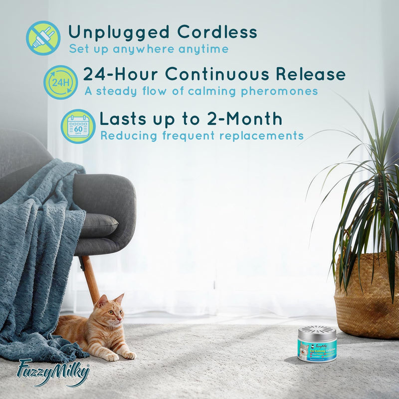 Cat Pheromone Calming Diffuser Gel, Unplugged Cordless Cat Calming, Anxiety Relief, Lasting 2 Months, Adjustable for Home,Car Travel, Scratching,Urine Marking(120 ml, 4.1 fl oz) Striped
