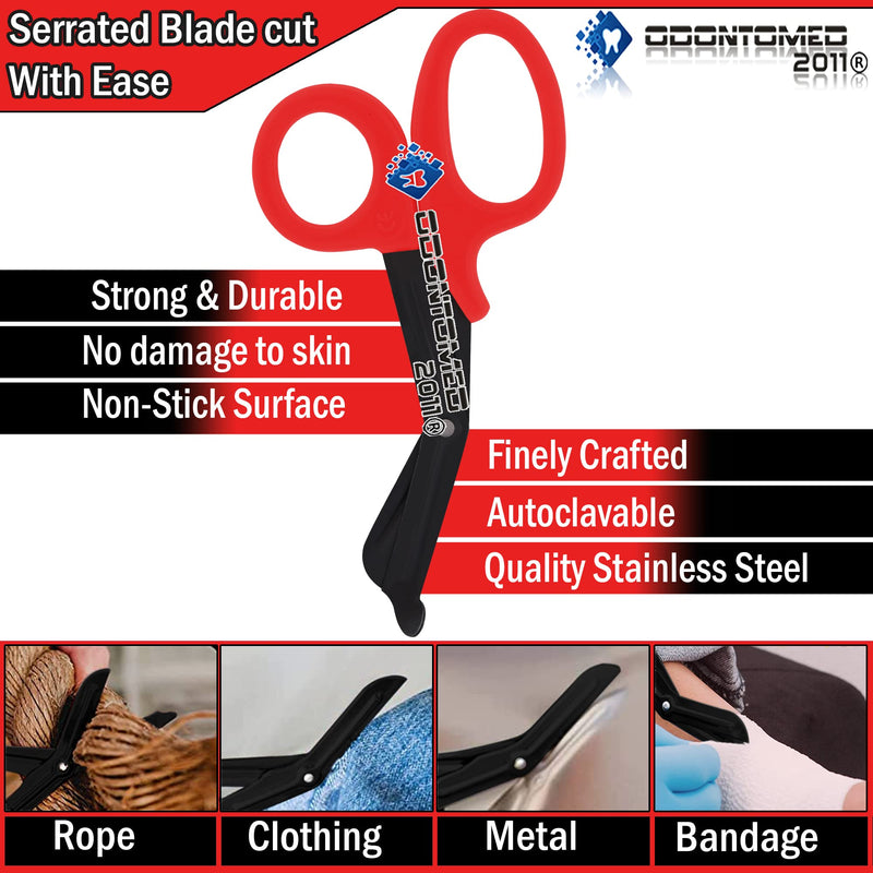 Red Fluoride Coated Trauma Paramedic EMT Shears Scissors 7.5" (ODONTOMED2011 Brand)