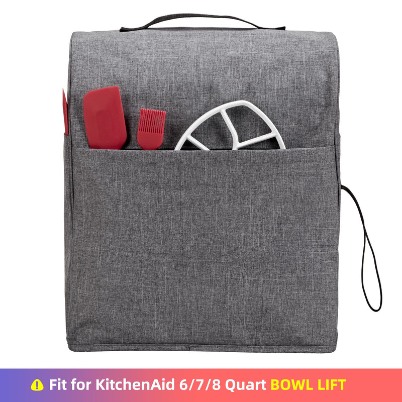 HOMEST Stand Mixer Dust Cover Compatible with KitchenAid 6/7/8 Quart Bowl Lift, Zipper Pocket for Various Kitchen Appliance Accessories, Grey (Patent Design) Fit for 6/7/8 Quart Bowl Lift