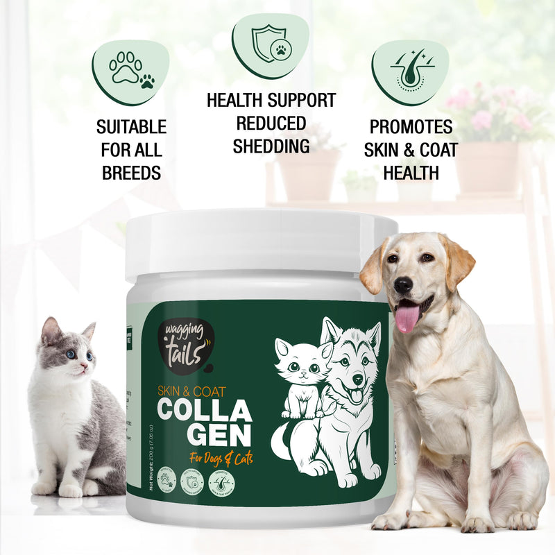 Wagging Tails Skin & Coat Collagen Peptide Topper Powder (7.05 oz) + Wound Care Spray with Active Nano Silver (3.38 oz) | for Dogs & Cats All Breeds
