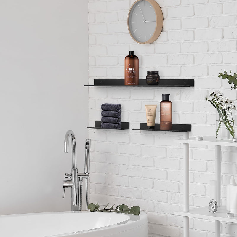 Z metnal Bathroom Shelf, Floating Shelves, Metal Display Wall Shelf, Aluminum, Wall Mounted, Matt Black,16 inch, 2 Pack 16 inch