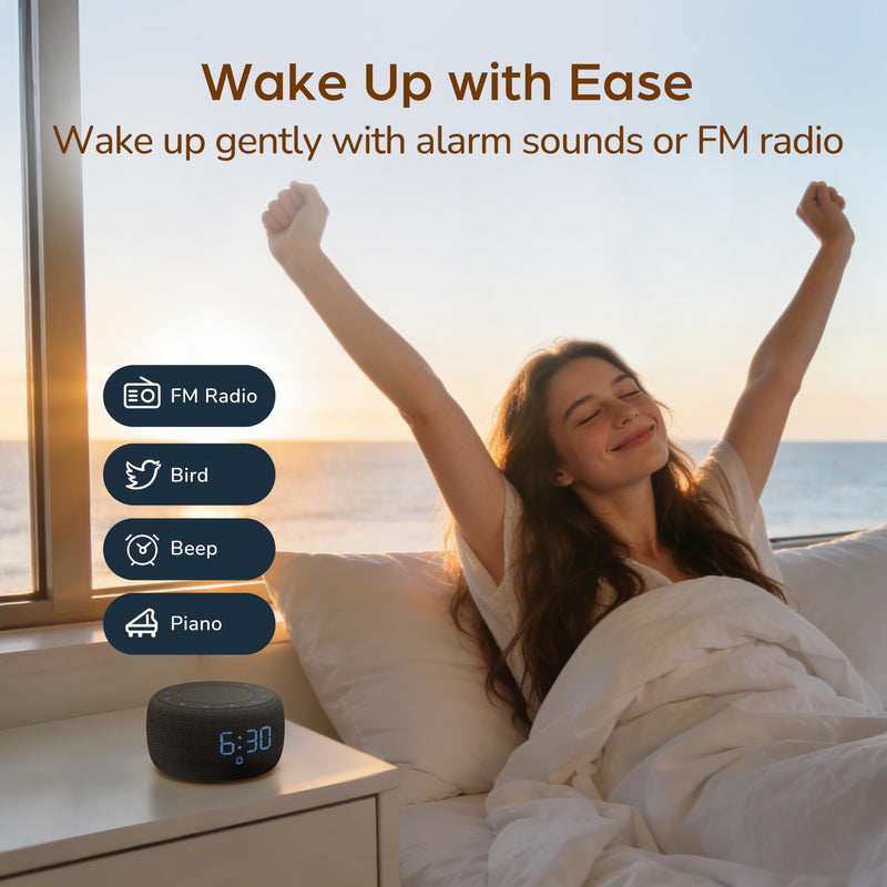 BUFFBEE Alarm Clock with Bluetooth Speaker & FM Radio for Bedside – Gradual Wake-Up Sounds, Fully Dimmable Display & Ambient Night Light, Plug-in Digital Clock for Bedroom Black