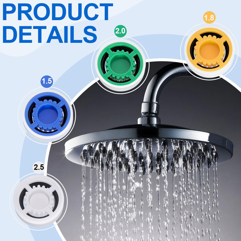 PAGOW 4 Pcs Shower Flow Restrictor, gpm 1.5 1.8 2.0 2.5 Shower Flow Reducer Limiter, Shower Head Water Saver Adapter Set for Handheld Shower, Bathroom, Toilet (0.56x0.54x0.21inch) [4pcs] gpm 1.5/1.8/2.0/2.5