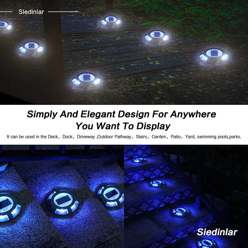 SIEDiNLAR Solar Deck Lights Driveway Dock Light LED Solar Powered Outdoor Waterproof Road Markers for Garden Step Sidewalk Stair Ground Pathway Yard 4 Pack (Blue) Blue Light