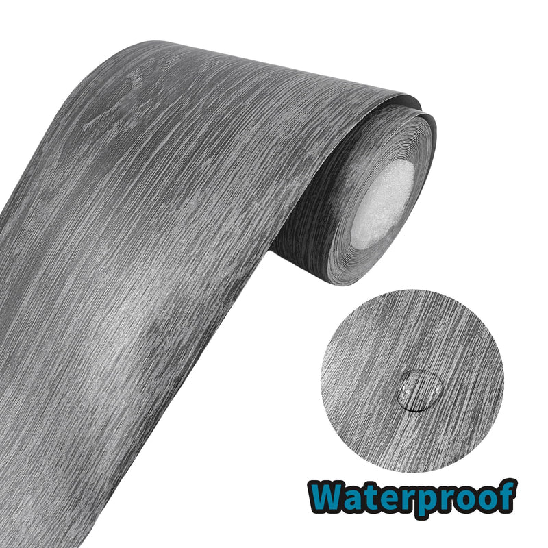YESUS Dark Gray Wood Grain 3D 10M Wallpaper Border Removable PVC Waterproof Peel and Stick Wallpaper,Bathroom Mirror Frame Border Sticker Wall Decor 3.94 Inch by 32.8 Feet