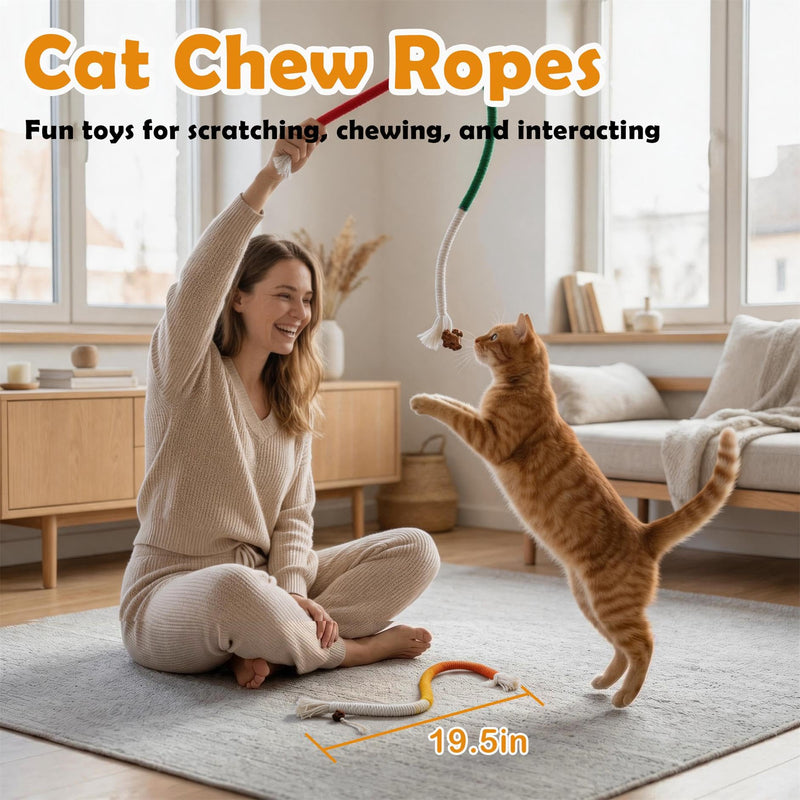 Cat Teeth Cleaning Chew Toys,Cat Chew Ropes 4Pcs,Natural Cat Chew Sticks 4Pcs