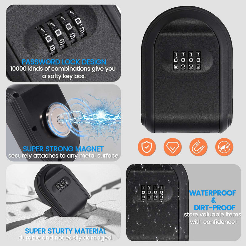 Magntic Key Lock Box with 4 Digit Combination Lock Hider Under Car, Magnetic Key Holder with Strong Magnet for Indoors, Outdoor Travel, Hidden Under Car Magnetic Key Case(1 PCS) Black 1 PCS