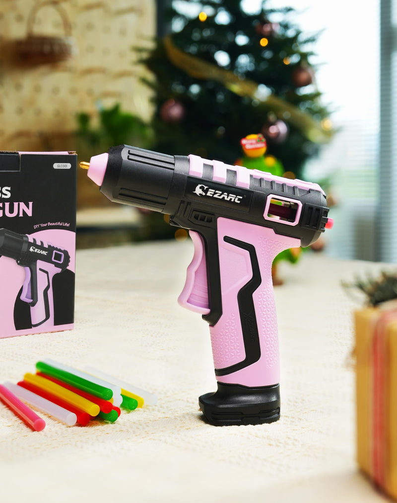 EZARC Cordless Hot Glue Gun, 15s Heating Fast Glue Gun Kit with 30 Pcs Mini Glue Gun Sticks, Automatic-Safety-Power-Off, Built-in 2500 mAh Lithium-ion for Art, Crafts, Decorations, Home Repairs Pink