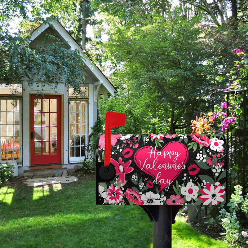 Happy Valentines Day Mailbox Covers Magnetic Standard Size Valentine Mailbox Post Cover Red Heart Truck Floral Flower Valentine's Day Mailbox Decor Waterproof Mailbox Wraps 21 * 18 Inch 21x18inch Happy Valentine's Day Mailbox Cover