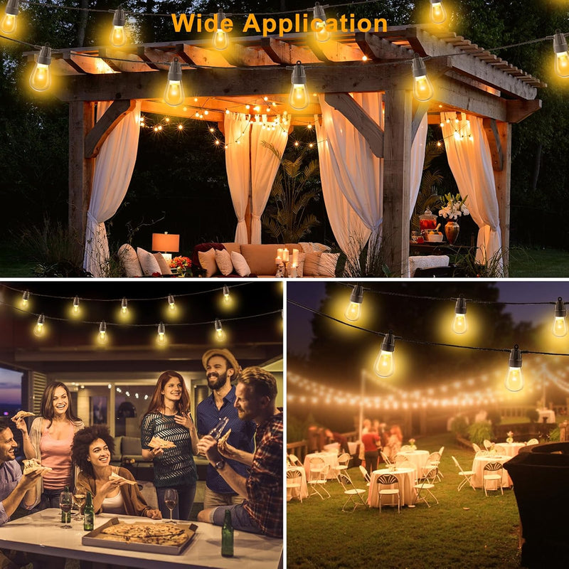 Brightech Ambience Pro Solar Powered Outdoor String Lights, 27 ft Commercial Grade Waterproof Patio Lights, 12 Edison Bulbs, Shatterproof LED String Lights for Outside, Porch - 1W Soft White Bright (1W) 27 Feet