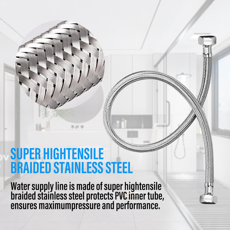 [4-Pack 24 Inch] 1/2" x 1/2" FIP Flexiable Faucet Supply Lines, Bathroom Faucet Hose Connector, 304 Stainless Steel Braided Water Supply Line for Kitchen 4