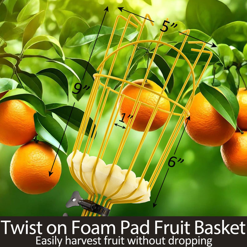Fruit Picker Pole with Basket Telescopic Pole, 8ft Extendable Fruit Catcher Picking Pole Garden Tools for Picking Fruit from High Apple Cherry Orange Mango Fig Lemon Avocado Fruit Trees