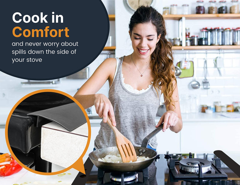 Linda’s Essentials Silicone Stove Gap Covers (2 Pack), Heat Resistant Oven Gap Filler Seals Gaps Between Stovetop and Counter, Easy to Clean Stove Gap Guard (25 Inches, Black) 25 Inches
