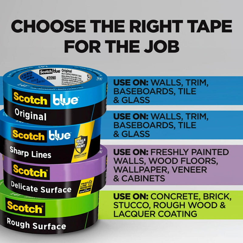 Scotch Painter's Tape Original Multi-Surface Painter's Tape, Blue, Paint Tape Protects Surfaces and Removes Easily, Multi-Surface Painting Tape for Indoor and Outdoor Use, 1.41 in x 60 Yards, 2 Rolls