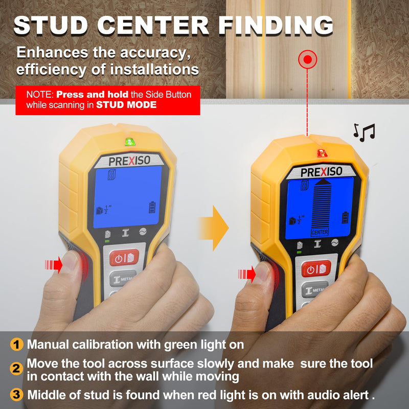 PREXISO Stud Finder Wall Scanner 5-in-1 Wall Stud Finders & Scanners, Stud Finder Tool with LED Indicator for Center Finding, Wood Ac Wire Metal Joist Pipe Stud Detector