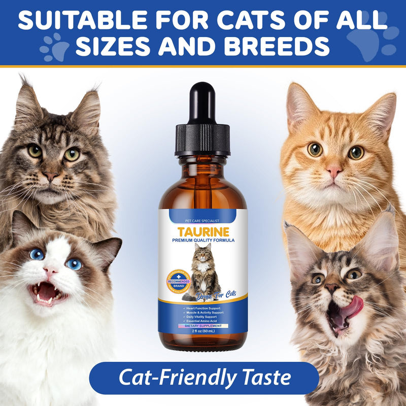 Taurine Supplement for Cats Liquid Drops – Supports Heart, Vision Health – 60mL Highly Absorbable for All Cats 12+ Weeks