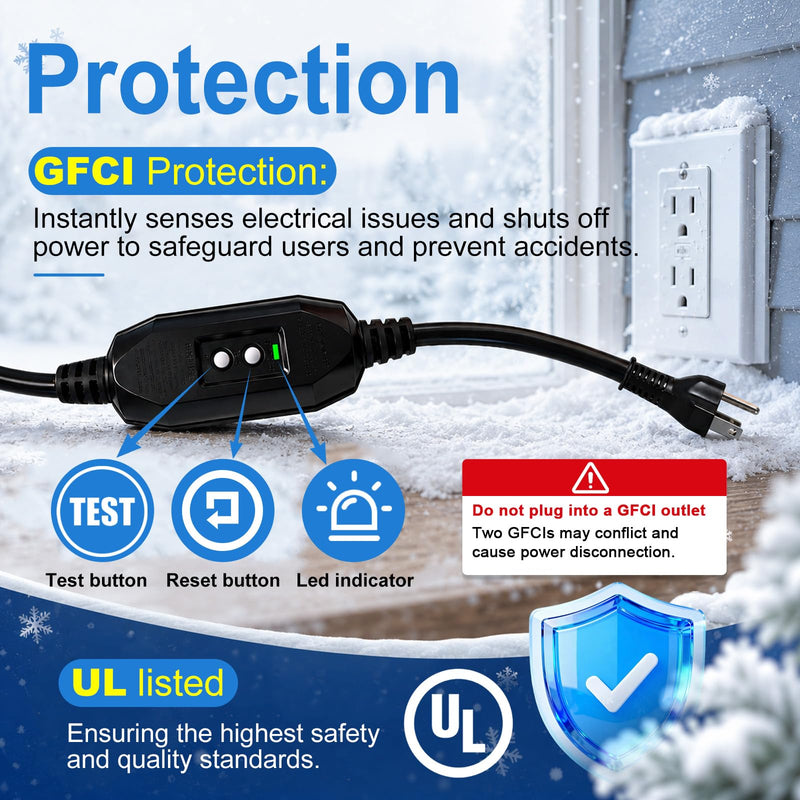 In-Line Pipe Heating Cable, 5W/FT Self-Regulating with GFCI 6ft 6 Feet