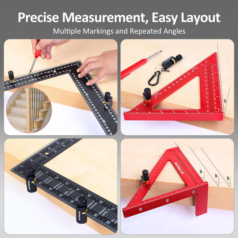 Stair Gauges Set with Rubber Pad, Stair Gauges for Framing Square and Speed Square, Framing Jig Circular Saw, Attachment Tool for Carpentry Squares Framing, Stair Gauges Knobs Tool