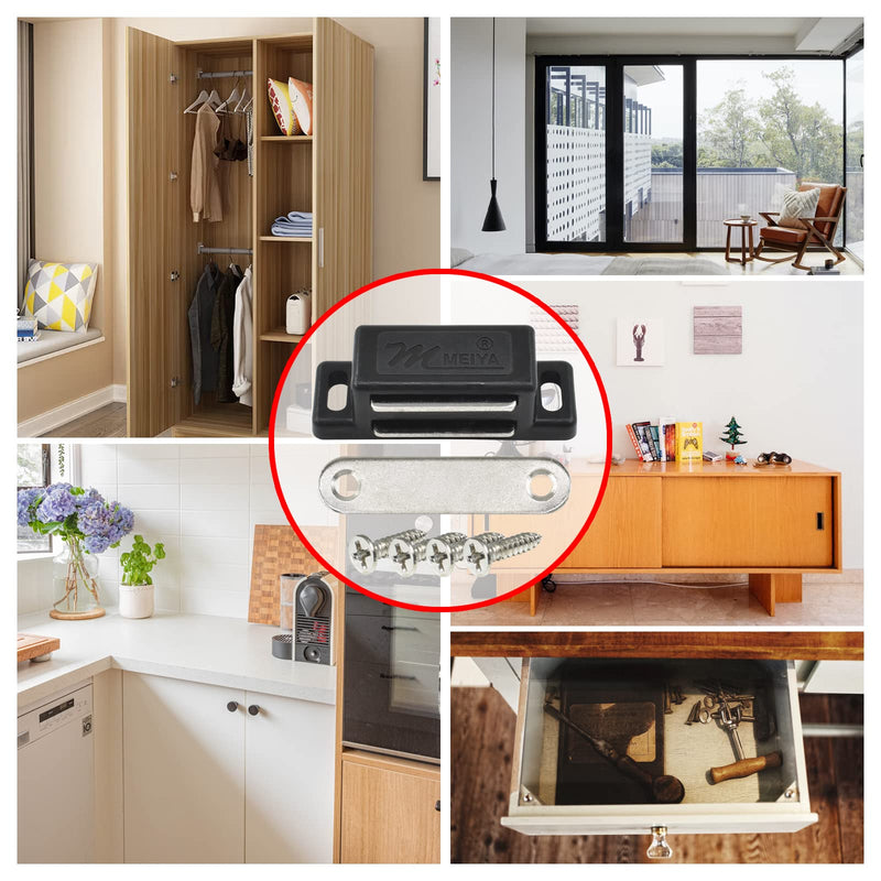 12Pack 15lbs Cabinet Magnets Magnetic Door Catch for Kitchen Closet Door Bathroom Cupboard Wardrobe Closing Drawer Latch and Shutters with Mounting Screws (Black) Black