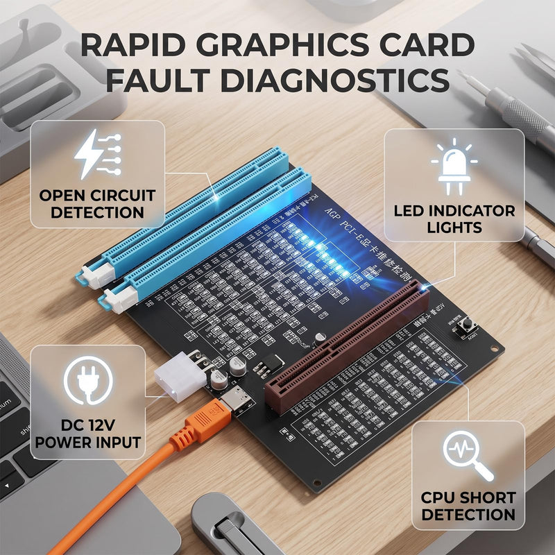 Computer Accessory Graphics Card Tester with Light,AGP PCI E Double Purpose Display Video Graphics Card Tester for Computer Accessory