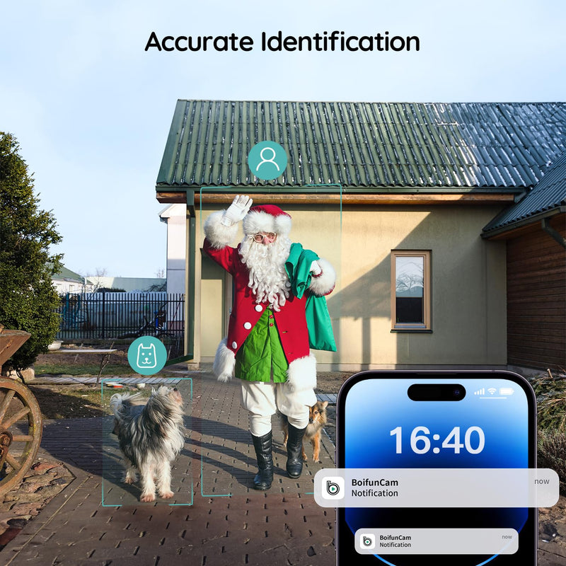 BOIFUN Wireless Doorbell Camera with Chime - 166° Wide Angle View, 2K HD Video, Quick Wake Up and Motion Detection, 6700mAh Battery, Intelligent HDR Night Vision, Two-Way Audio (No Subscription) Black