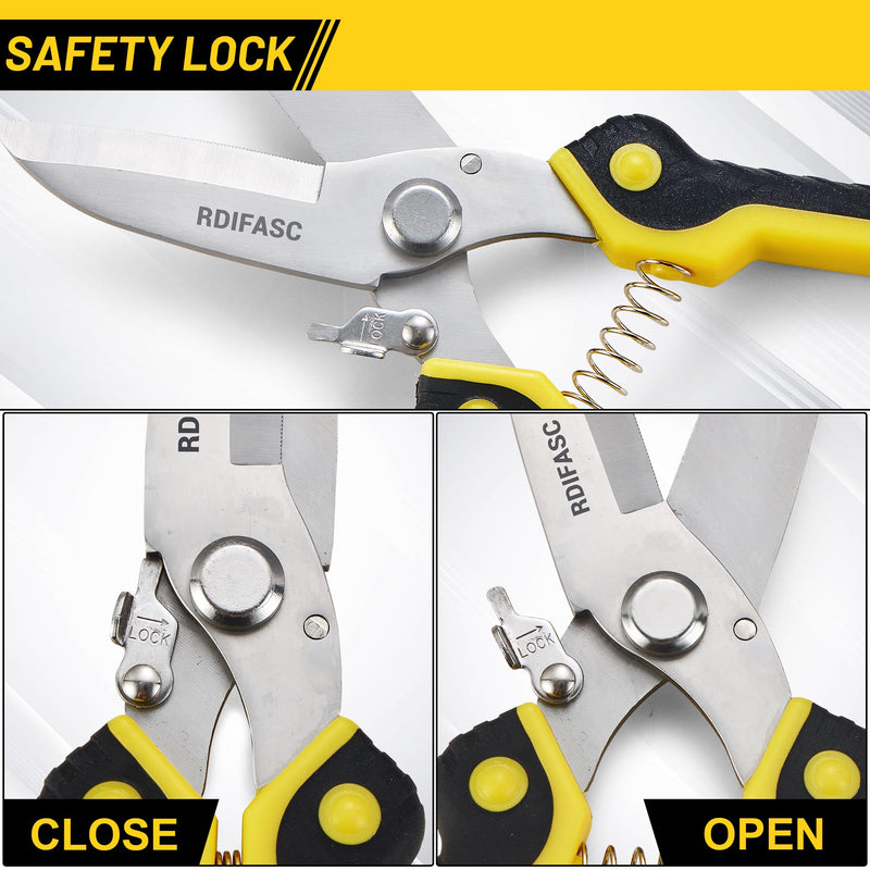 Heavy Duty Scissors Industrial, Tin Snips Heavy Duty,8 Inch Metal Shears,Multi-Purpose Metal Cutter with Comfort Grips,Metal Snips of Cable Wires,Thin Iron,Cardboard