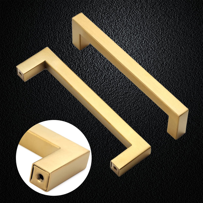 Cabinet Pulls Gold Cabinet Handles Square Drawer Pulls, 2 Pack 5 Inch Stainless Steel Kitchen Door Cupboard Cabinet Handles, Drawer Hardware Handles, 128mm Hole Centers 5 inch Hole Centers(128mm)