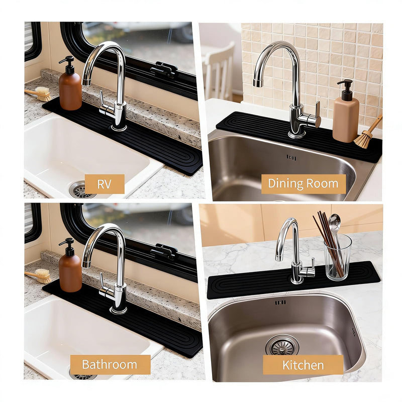 Stone Faucet Mat for Kitchen Sink - Fast Drying Diatomite Mat, Water-Absorbing Sink Protector & Splash Guard for Kitchen and Bathroom Counters (23.6"x3.9", Dark Grey) Dark Gray