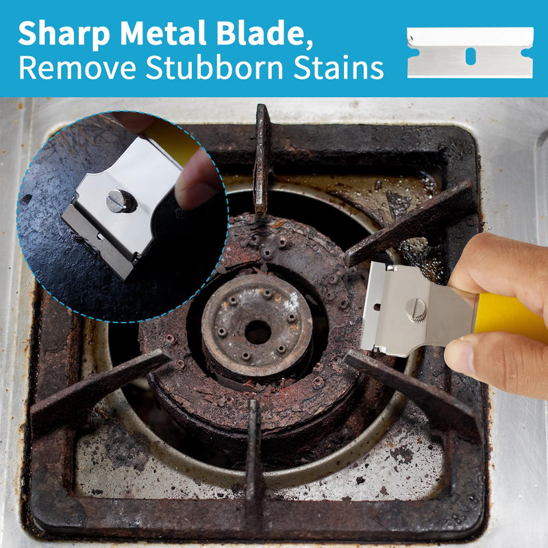 4 Pack Razor Blade Scraper, with 20 Metal & 20 Plastic Blades, Multi-Purpose Cleaning Remover Tool for Glass Caulk, Adhesive, Wall, Stovetop, Paint, Window, Sticker, Tile, Label Decals 4 Pack