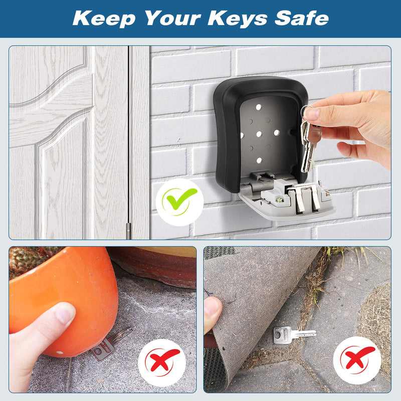 Key Lock Box, Combination Lock Box Wall Mounted Waterproof Key Storage Lock Box for Outdoor & Indoor 5 Keys Capacity Re-Settable Code 1 Pack