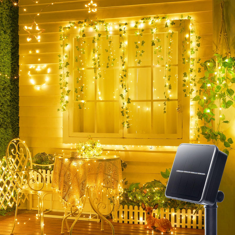 Minetom Solar String Lights for Outside, 33Ft 100 LED Outdoor Solar Fairy Lights, 8 Modes Balcony Lights for Tree Patio Christmas Party Wedding Decor (Warm White) Warm White 1 Pack