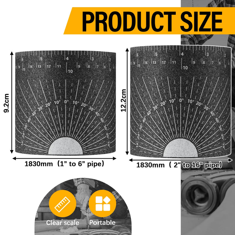 2 Pcs 72 Inch Extra Long Wrap Around Pipe Tool, Flexible Heat Resistant Measuring Tool for 1" to 16" Curved or Irregular Surface, Industrial-Grade Portable Gauge for Plumbers & DIY (350 ℉) 350 ℉ 1" to 16" 2