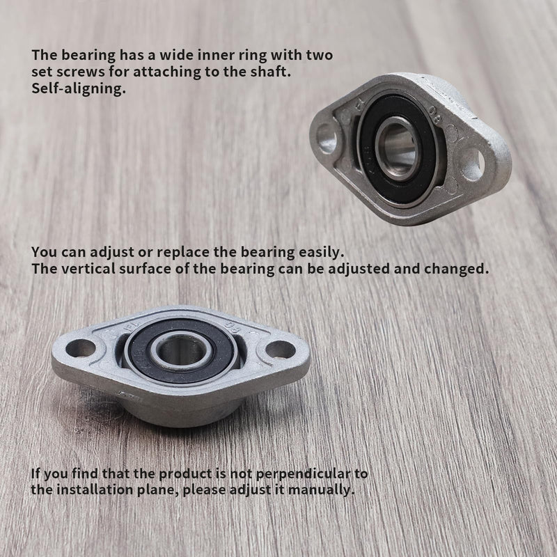 Pillow Block Bearing 4Pcs 8mm/0.31" ID Silver Zinc Alloy Pillow Block Flange Bearing Self-Alignment KFL08