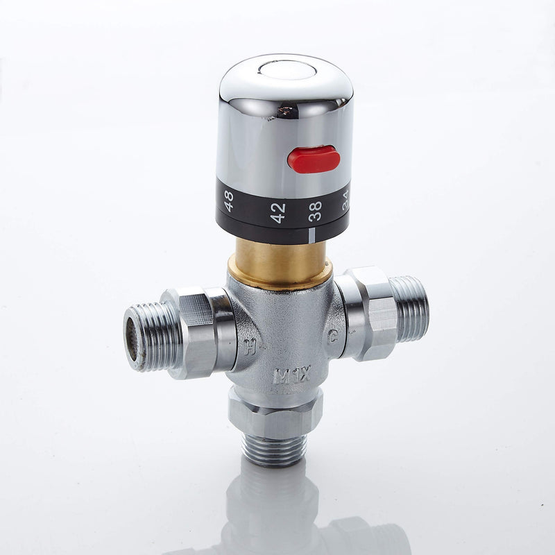 3 Way Thermostatic Water Mixing Valve DN15 Temperature Constant Control Hot and Cold G1/2 NPS Male Connections Anti Scald Temp Mixer Valves for Bathroom Under Sink Faucets Shower Bath Bidet (Chrome) Thermostatic valve