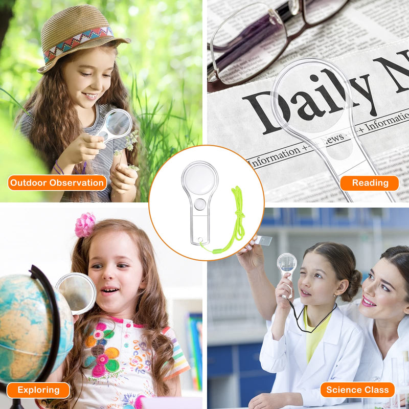 48Pcs Magnifying Glass for Kids Plastic Magnifier 5X Mini Hand Lens with 48 Lanyards for Science Class Reading Party Outdoor Observation Activity IRCHLYN