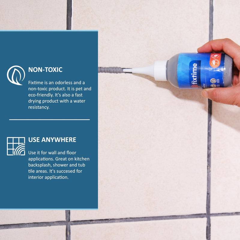 Silicone Tile Repair Kit – Premixed Fast-Drying Gray Caulk, Filler, and Sealer for Cracked Bathroom, Kitchen, and Floor Tiles (225g / 8 oz) GREY