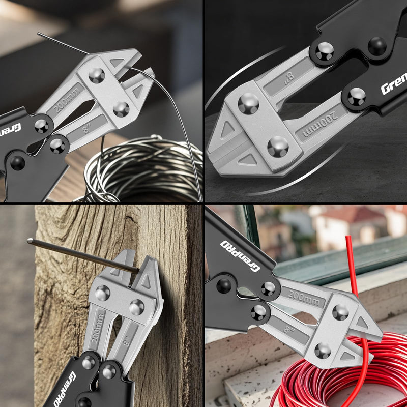 Mini Bolt Cutter 8 Inch, Small Wire Cable Cutter Heavy Duty with Ergonomic Handle Grip,Spring Loaded Snips Clippers CR-V Steel, Sharpened Cutting Edge for Wire, Cables, Chains, Small Screws