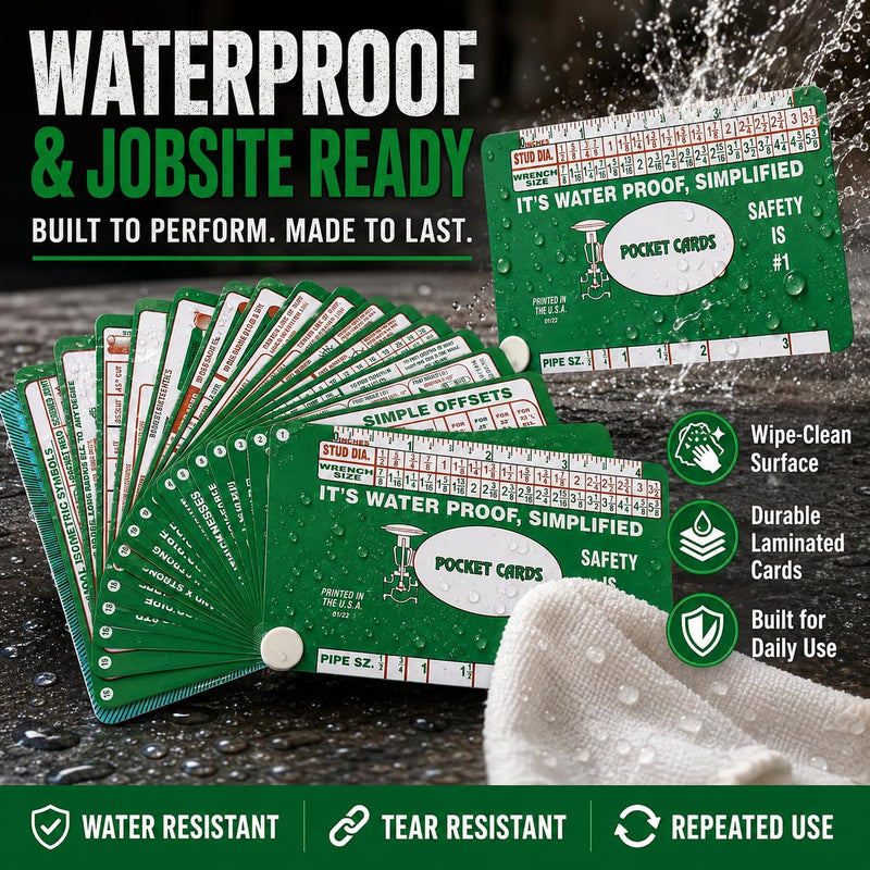 Waterproof Pocket Cards for Pipefitter,Reference Charts and Formulas for Plumbing | Compact and Portable Pipe Fitting Tools for Pipeline Installation Professionals