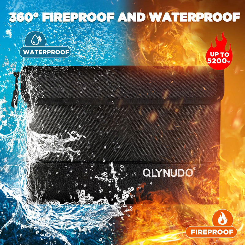 Fireproof Document Bag & Money Pouch - 5200°F Fireproof Money Bag for Cash, Passports, and Valuables - 11x7.7 Waterproof Small Fireproof Bag with Zipper for Home Safe Storage Medium Black