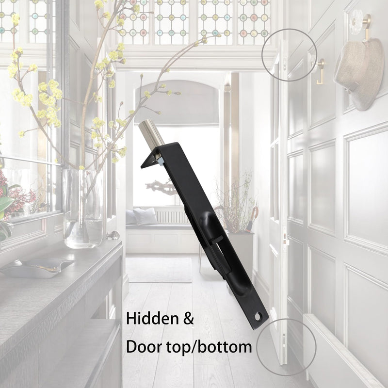 TOGU 6" Solid Stainless Steel Lever Action Flush Bolt,Concealed Security Door Lock for Composite Doors,French Doors,Wood Doors,Double Doors,Dummy Doors,Matte Black